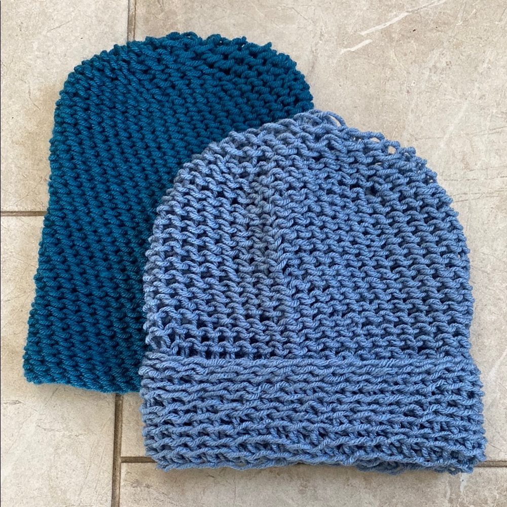Set of 2 Handmade Crochet Blue Beanie Hats